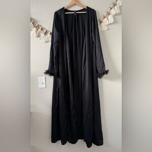 For Love And Lemons Black Silky Longline Slit Robe Whimsigoth Dark Romantic XL